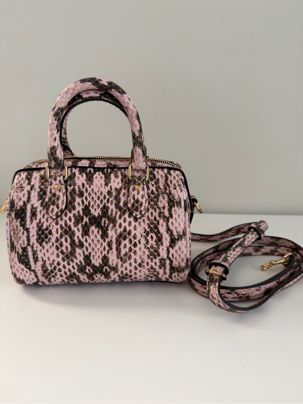 Coach Pink and Black Snake-Print Mini Satchel - Picture 3 of 3